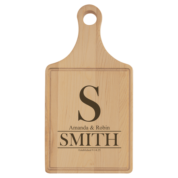 13 1/2 x 7 Maple Cutting Board Paddle Shape with Drip Ring