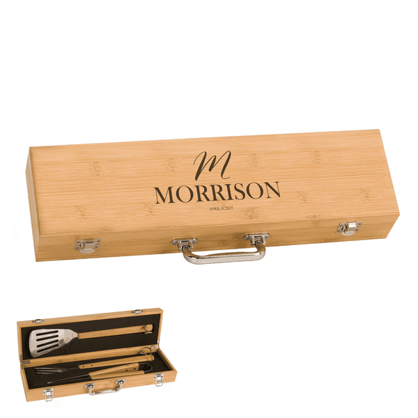 3-Piece Bamboo BBQ Set in Bamboo Case