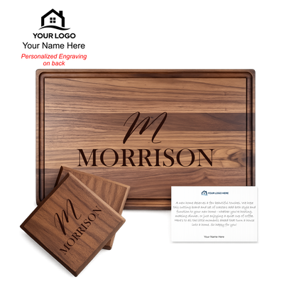 Walnut Cutting Board & Set of 2 Walnut Coasters w/Note