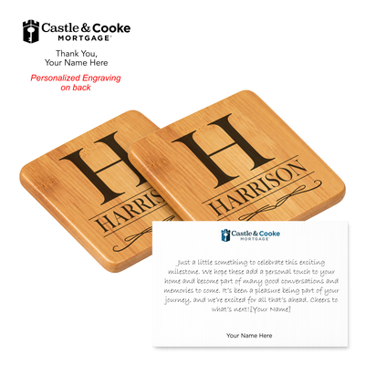 Set of 2 Bamboo Coasters w/Note