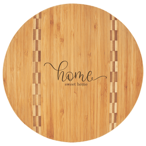 12" Round Bamboo Cutting Board with Butcher Block Inlay