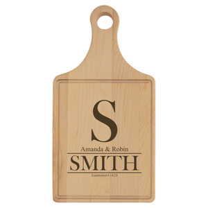 13 1/2 x 7 Maple Cutting Board Paddle Shape with Drip Ring