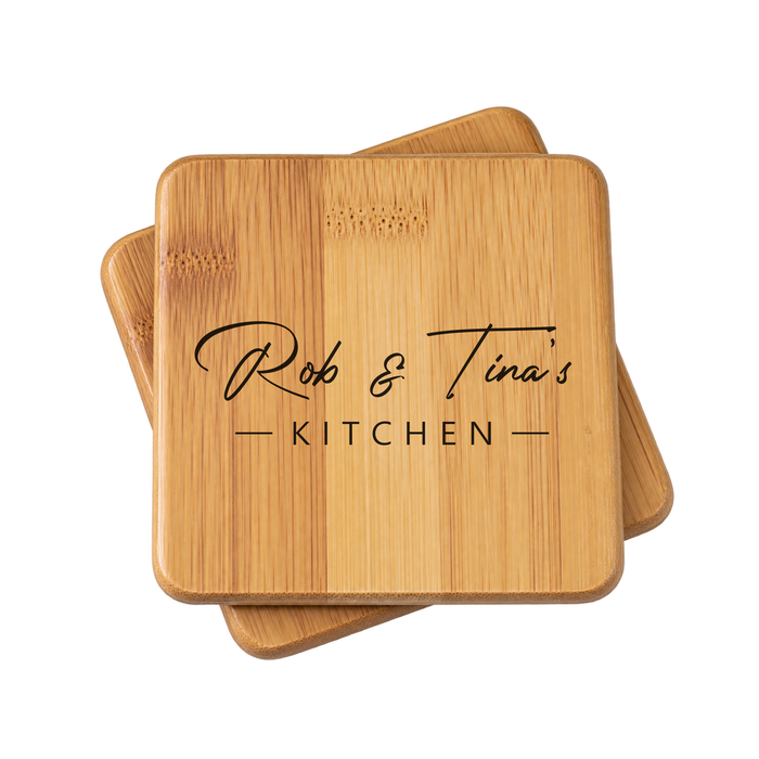 Set of 2 Bamboo Coasters w/Note personalization with first names
