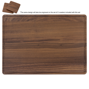 Walnut Cutting Board & Set of 2 Walnut Coasters with Personalized Note - Momentum