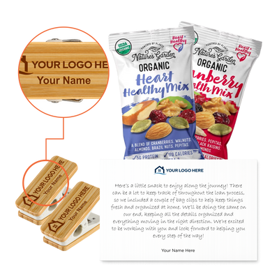 Engraved Bag Clips & Trail Mix w/Note