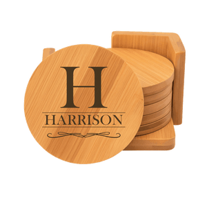 4" Bamboo Round 6-Coaster Set with Holder