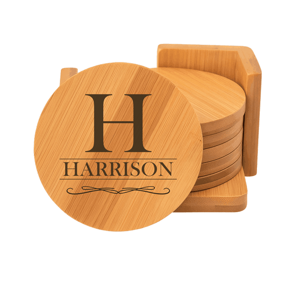 4" Bamboo Round 6-Coaster Set with Holder - Cornerstone