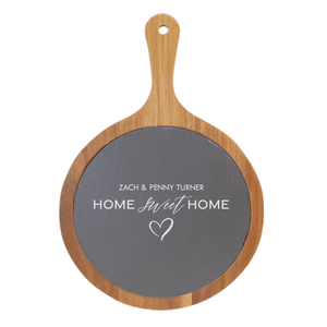 8x12 Round Acacia Wood/Slate Serving Board with Handle