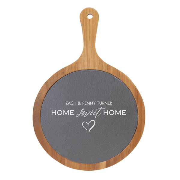 8x12 Round Acacia Wood/Slate Serving Board with Handle