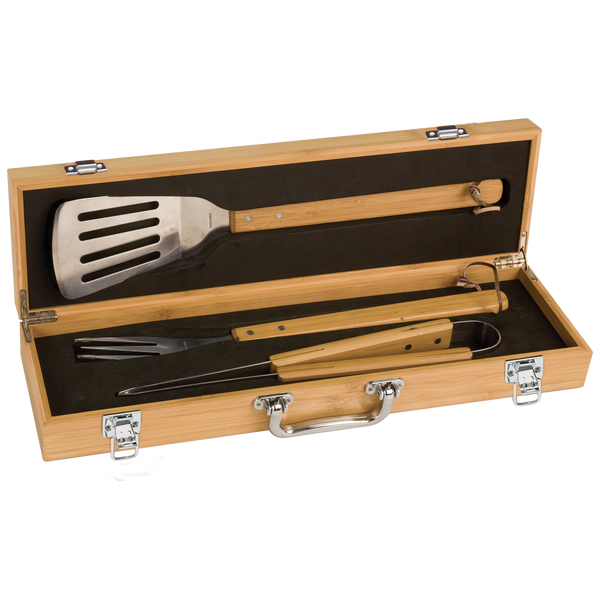 3-Piece Bamboo BBQ Set in Bamboo Case