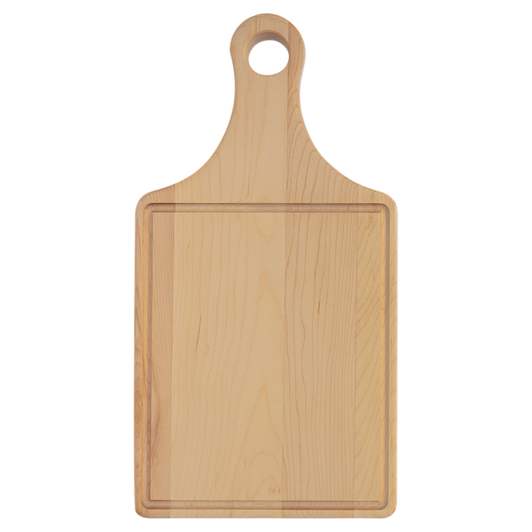 13 1/2 x 7 Maple Cutting Board Paddle Shape with Drip Ring