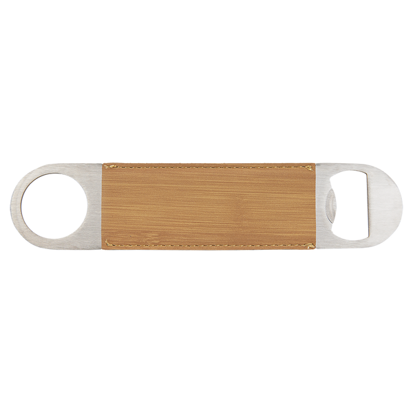 1 1/2 x 7 Bamboo Laserable Leatherette Bottle Opener