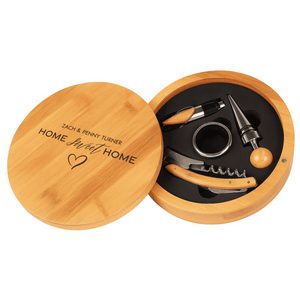 Round Bamboo 4-Piece Wine Tool Set