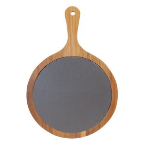 8x12 Round Acacia Wood/Slate Serving Board with Handle