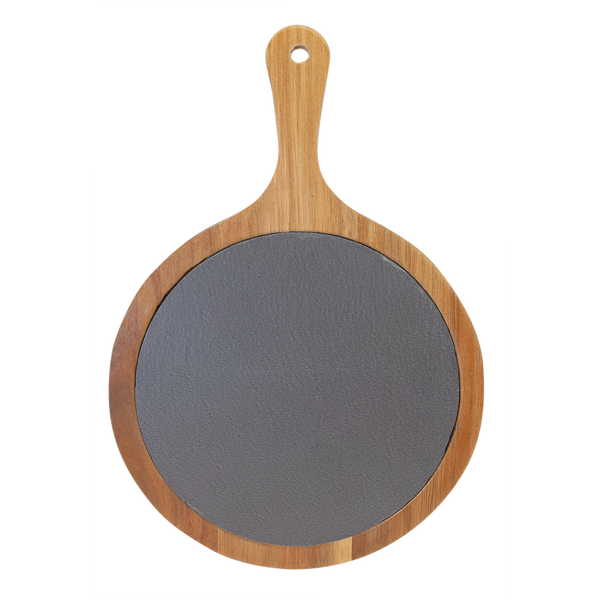 8x12 Round Acacia Wood/Slate Serving Board with Handle