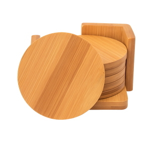 4" Bamboo Round 6-Coaster Set with Holder