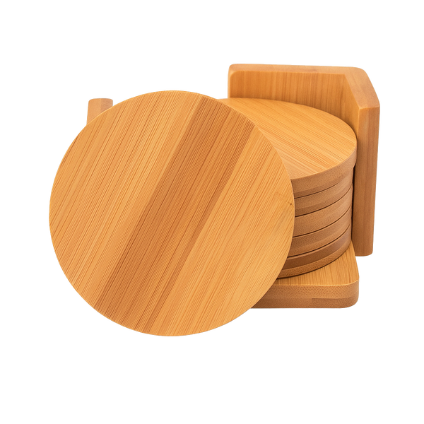 4" Bamboo Round 6-Coaster Set with Holder - Cornerstone