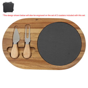 Acacia & Slate Board & Set of 2 Slate Coasters with Personalized Note - Cornerstone