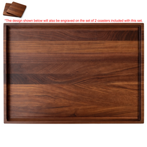 Walnut Cutting Board & Set of 2 Walnut Coasters with Personalized Note - Guild (Coming Soon)